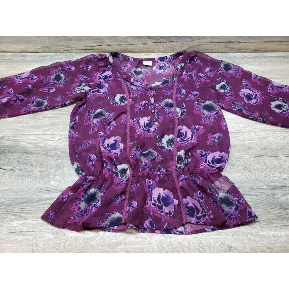 Inked & Faded Purple Floral Sheer Blouse Women's Size Medium